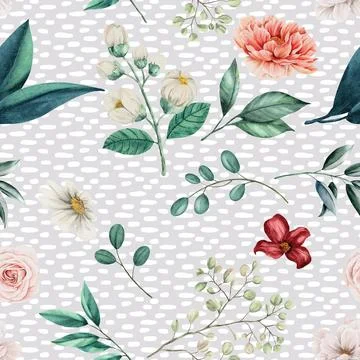 Seamless repeating pattern hand-drawn floral flower blossom Stock Illustration