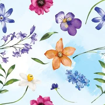 Seamless repeating pattern hand-drawn floral flower blossom Stock Illustration