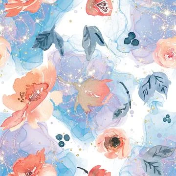 Seamless repeating pattern hand-drawn floral flower blossom Stock Illustration