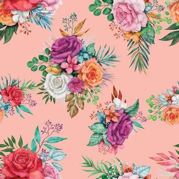 Seamless repeating pattern hand-drawn floral flower blossom Illustrazione stock