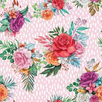 Seamless repeating pattern hand-drawn floral flower blossom Illustrazione stock