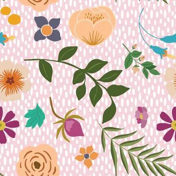 Seamless repeating pattern hand-drawn floral flower blossom Stock Illustration