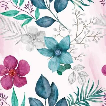 Seamless repeating pattern hand-drawn floral flower blossom Stock Illustration