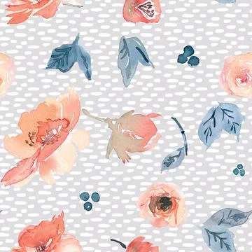 Seamless repeating pattern hand-drawn floral flower blossom Stock Illustration