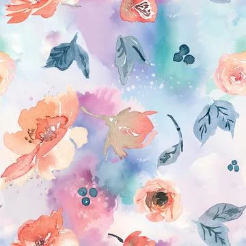 Seamless repeating pattern hand-drawn floral flower blossom Stock Illustration