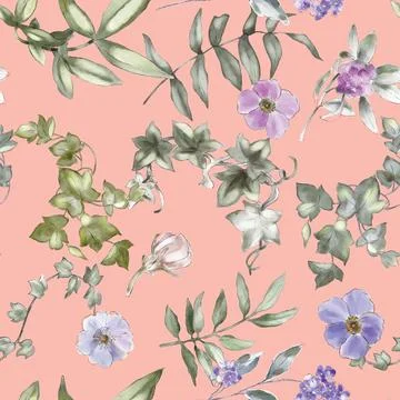 Seamless repeating pattern hand-drawn floral flower blossom Stock Illustration