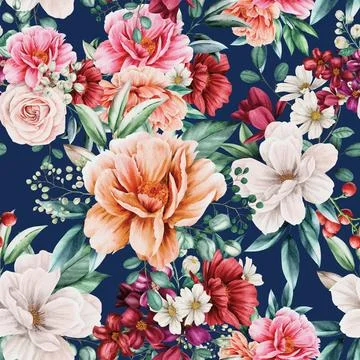 Seamless repeating pattern hand-drawn floral flower blossom Illustrazione stock