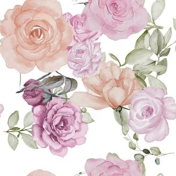 Seamless repeating pattern hand-drawn floral flower blossom Stock Illustration