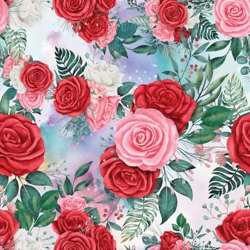 Seamless repeating pattern hand-drawn floral flower blossom Stock Illustration