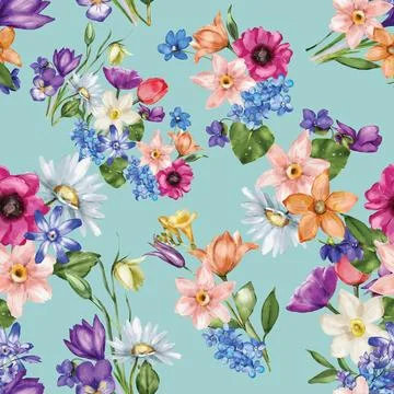Seamless repeating pattern hand-drawn floral flower blossom Illustrazione stock
