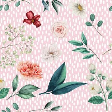 Seamless repeating pattern hand-drawn floral flower blossom Stock Illustration