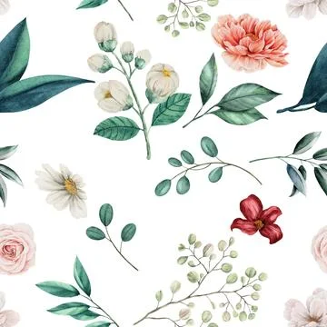 Seamless repeating pattern hand-drawn floral flower blossom Illustrazione stock