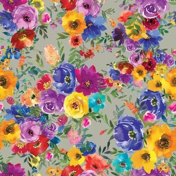 Seamless repeating pattern hand-drawn floral flower blossom Stock Illustration