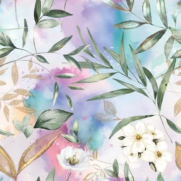 Seamless repeating pattern hand-drawn floral flower blossom Stock Illustration