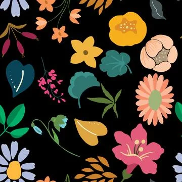 Seamless repeating pattern hand-drawn floral flower blossom Illustrazione stock