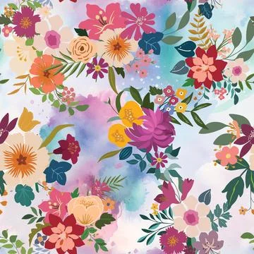 Seamless repeating pattern hand-drawn floral flower blossom Illustrazione stock