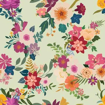 Seamless repeating pattern hand-drawn floral flower blossom Illustrazione stock