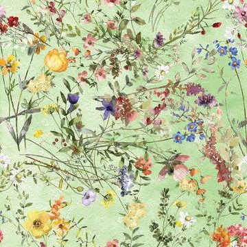 Seamless repeating pattern hand-drawn floral flower blossom Stock Illustration