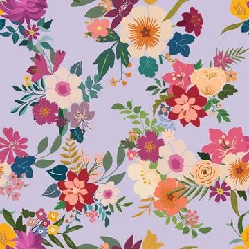 Seamless repeating pattern hand-drawn floral flower blossom Stock Illustration