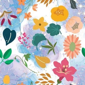 Seamless repeating pattern hand-drawn floral flower blossom Stock Illustration
