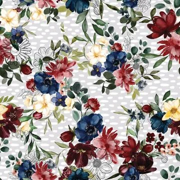 Seamless repeating pattern hand-drawn floral flower blossom Stock Illustration