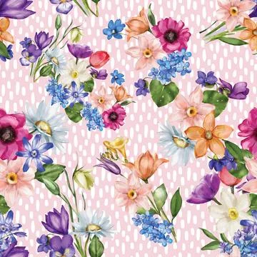 Seamless repeating pattern hand-drawn floral flower blossom Illustrazione stock