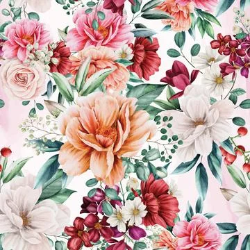 Seamless repeating pattern hand-drawn floral flower blossom 스톡 일러스트