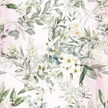 Seamless repeating pattern hand-drawn floral flower blossom Stock Illustration