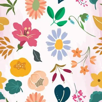 Seamless repeating pattern hand-drawn floral flower blossom Stock Illustration