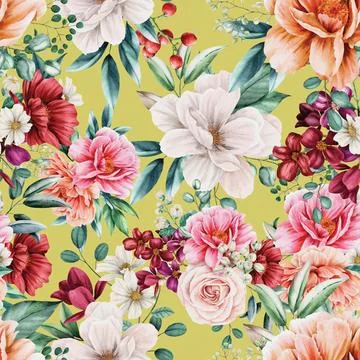 Seamless repeating pattern hand-drawn floral flower blossom Illustrazione stock