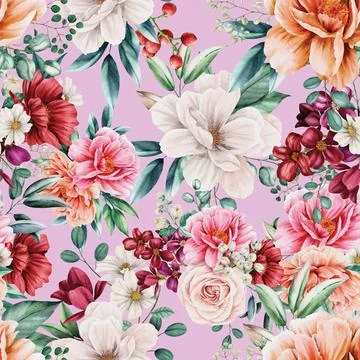 Seamless repeating pattern hand-drawn floral flower blossom イラスト素材