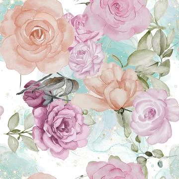 Seamless repeating pattern hand-drawn floral flower blossom Stock Illustration