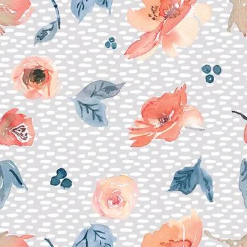 Seamless repeating pattern hand-drawn floral flower blossom Stock Illustration