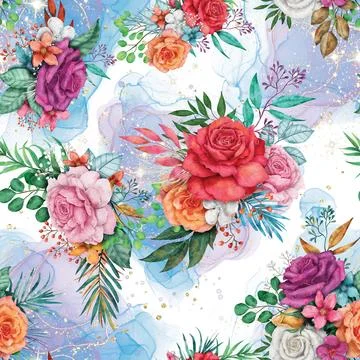 Seamless repeating pattern hand-drawn floral flower blossom Illustrazione stock