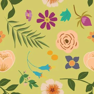 Seamless repeating pattern hand-drawn floral flower blossom Stock Illustration