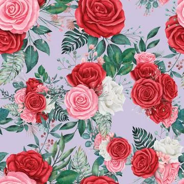 Seamless repeating pattern hand-drawn floral flower blossom Stock Illustration