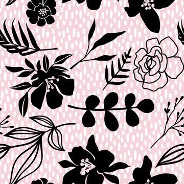 Seamless repeating pattern hand-drawn floral flower blossom Stock Illustration