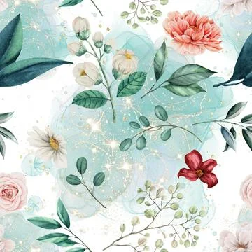 Seamless repeating pattern hand-drawn floral flower blossom Illustrazione stock