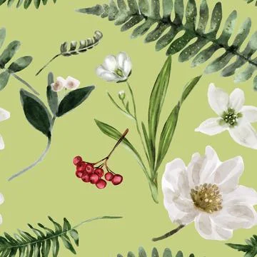 Seamless repeating pattern hand-drawn floral flower blossom Stock Illustration