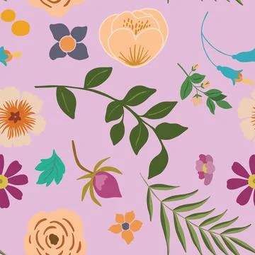 Seamless repeating pattern hand-drawn floral flower blossom Stock Illustration