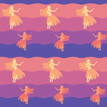 Seamless repeating pattern of hula dancers Stock Illustration