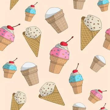 Seamless repeating pattern of an icecream cons Stock Illustration