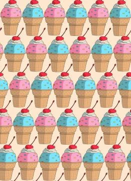 Seamless repeating pattern of an icecream cons Stock Illustration