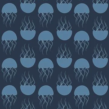 Seamless repeating pattern of jellyfishes Stock Illustration