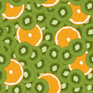 Seamless repeating pattern of kiwi and oranges Stock Illustration