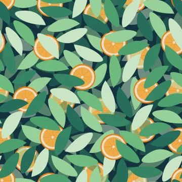 Seamless repeating pattern of leaves and oranges Stock Illustration