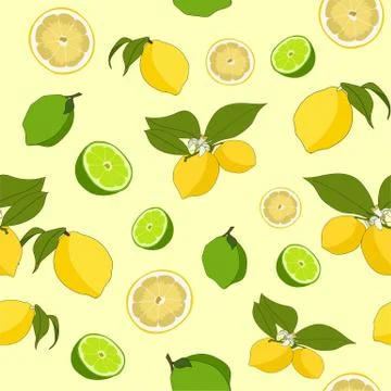Seamless repeating pattern of lemons and limes Stock Illustration