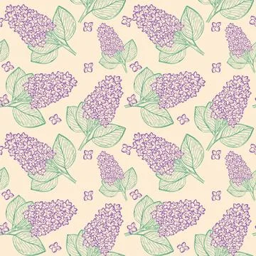 Seamless repeating pattern with lilac branches. Vector, continuous pattern with Stock Illustration