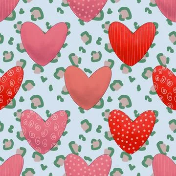 Seamless repeating pattern with lovely and cute romantic hearts Stock Illustration
