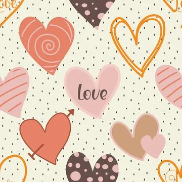 Seamless repeating pattern with lovely and cute romantic hearts Illustrazione stock